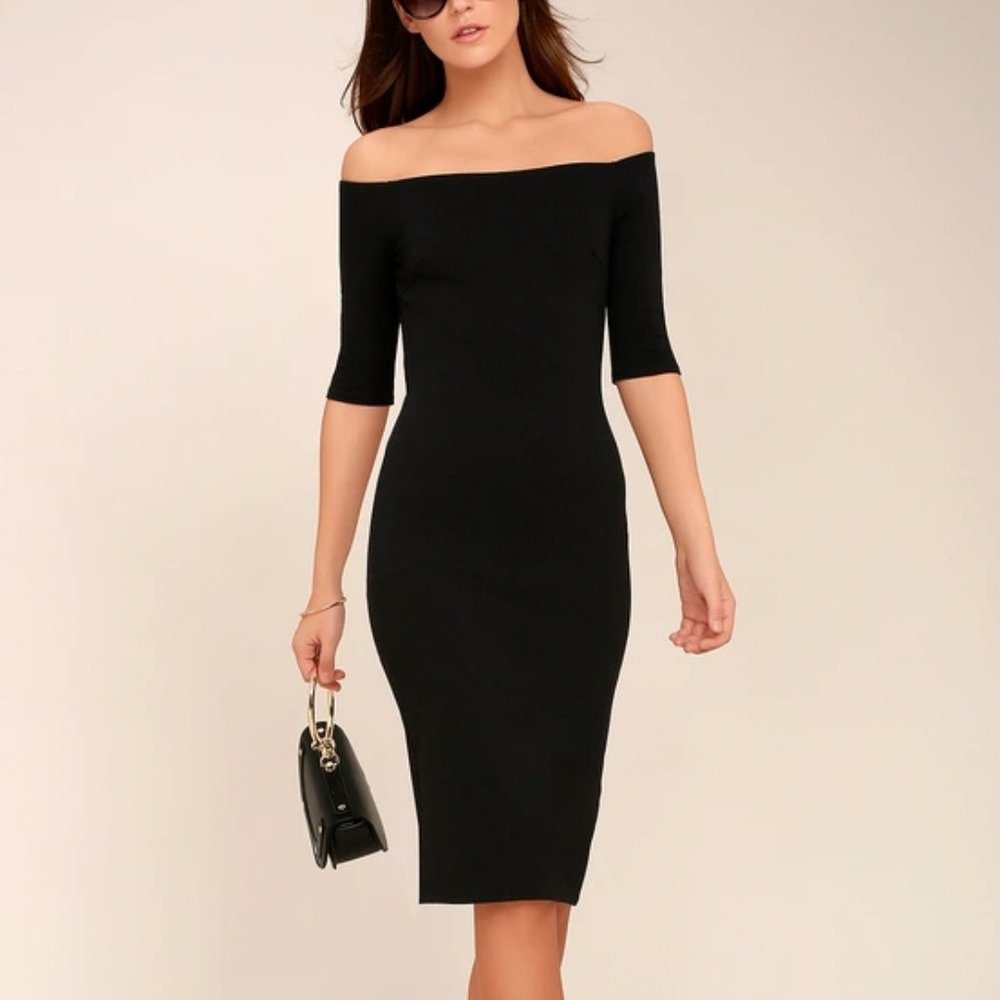 Black Off Shoulder Bodycon Midi Dress